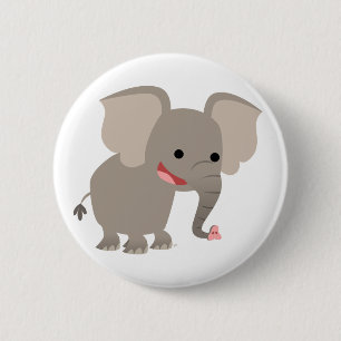 Laughing Cartoon Elephant  Button Badge