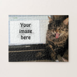 Laughing Cat Meme Your Image on Computer Jigsaw Puzzle