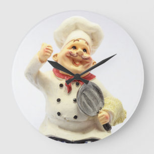 Laughing chef with pan pottery figurine large clock