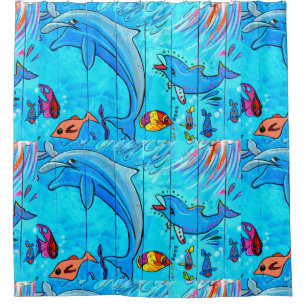 laughing dancing dolphins shower curtain