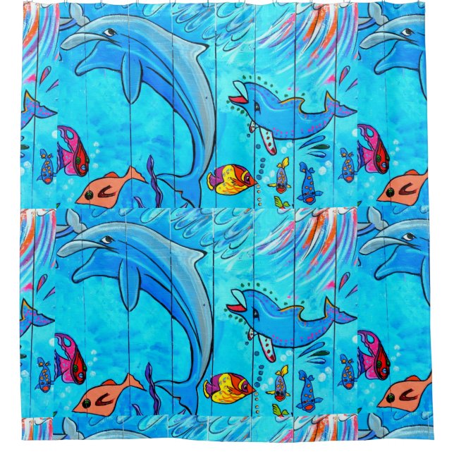 laughing dancing dolphins shower curtain (Front)