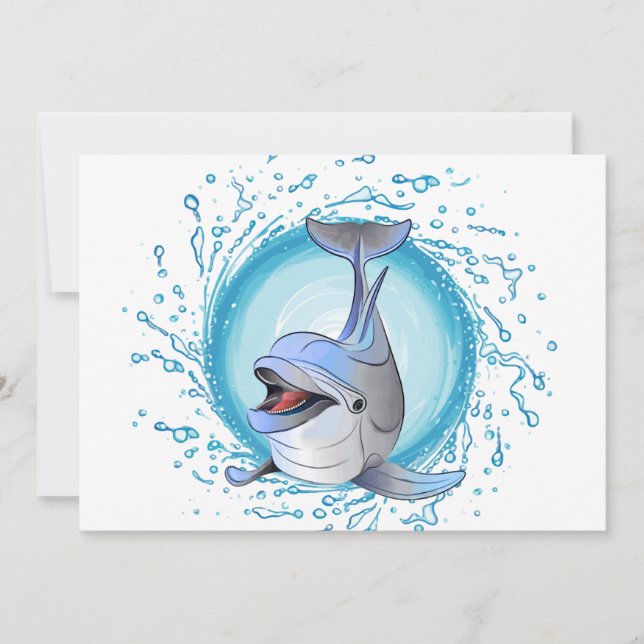 Laughing Dolphin in Splash Circle Invitation (Front)