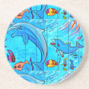 laughing dolphins blue coaster
