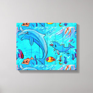 laughing dolphins wrapped canvas