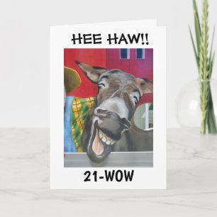 "LAUGHING DONKEY GREETING" FOR "21st BIRTHDAY" Car Card