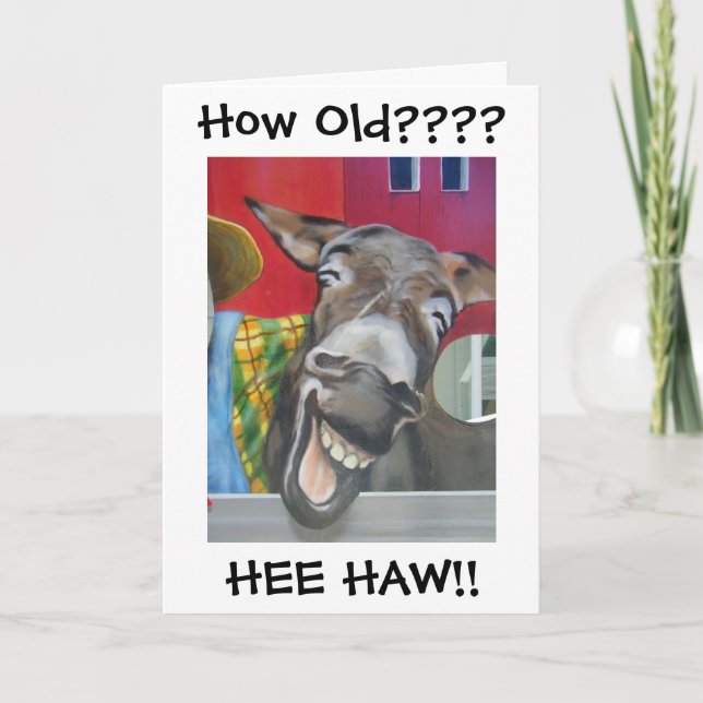 "LAUGHING DONKEY GREETING" OVER THE HILL HUMOR CARD (Front)