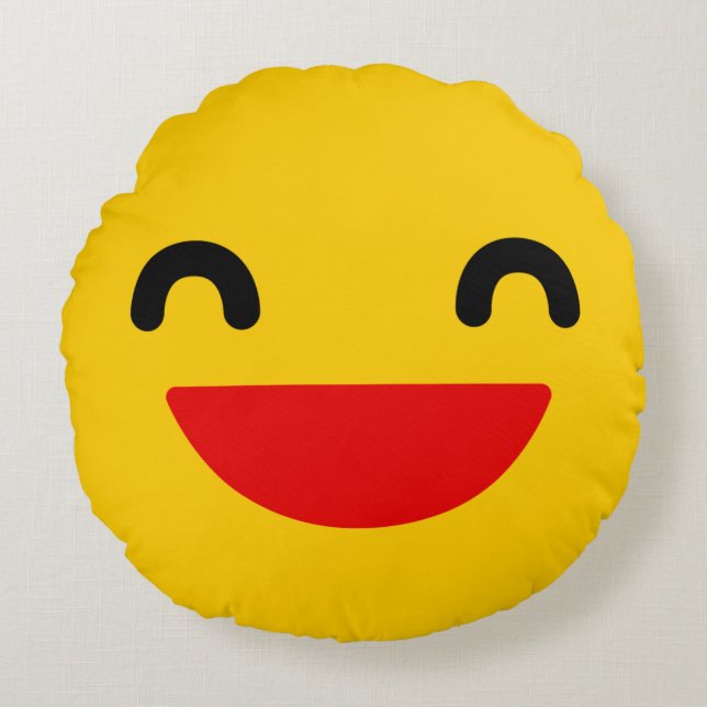 Laughing Emoji Cute Round Pillow (Front)