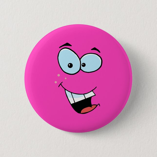 Laughing Face Bright Pink 6 Cm Round Badge (Front)