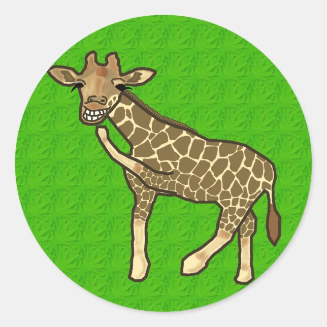 Laughing Giraffe Cute Hand-Drawn Cartoon Animal Classic Round Sticker (Front)