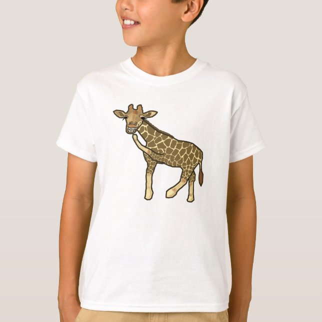 Laughing Giraffe Cute Hand-Drawn Cartoon Animal T-Shirt (Front)