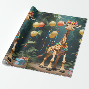 Laughing Giraffe with Gifts   Wrapping Paper