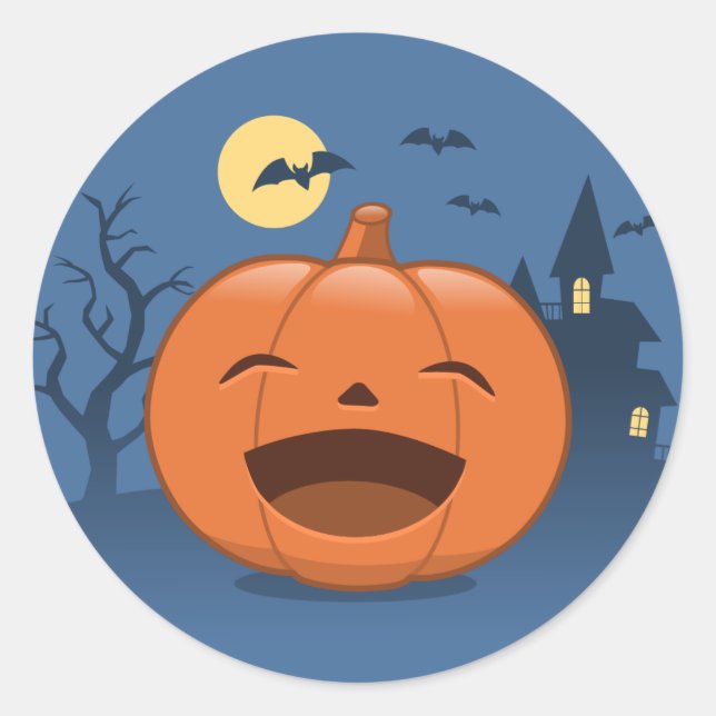Laughing Halloween Pumpkin Classic Round Sticker (Front)
