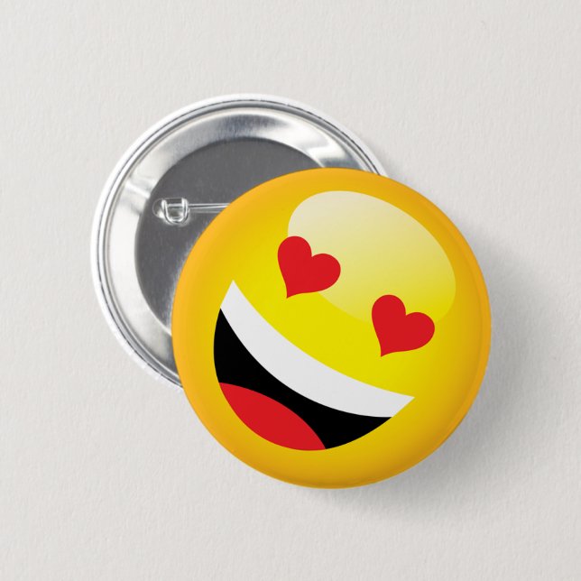 Laughing Heart Eyes Kawaii Emoji 6 Cm Round Badge (Front & Back)