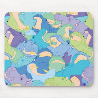 Laughing Hippos - cool colors Mouse Mat