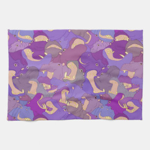 Laughing Hippos - purple Tea Towel