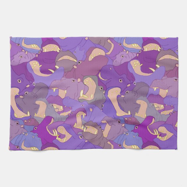 Laughing Hippos - purple Tea Towel (Horizontal)