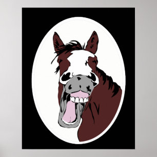 Laughing Horse Cartoon Animal Poster