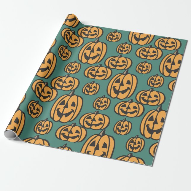 Laughing Jack O Lantern Halloween Wrapping Paper (Unrolled)
