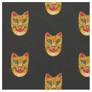 Laughing Jaguar Watercolor Black Fabric