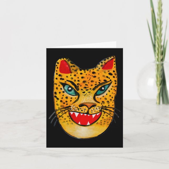 Laughing Jaguar Watercolor Happy Birthday Note Card (Front)