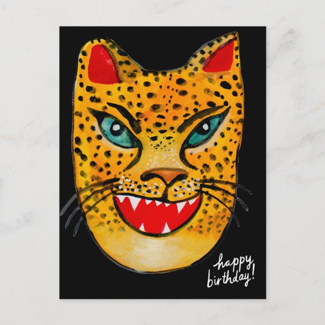 Laughing Jaguar Watercolor Happy Birthday Postcard (Front)