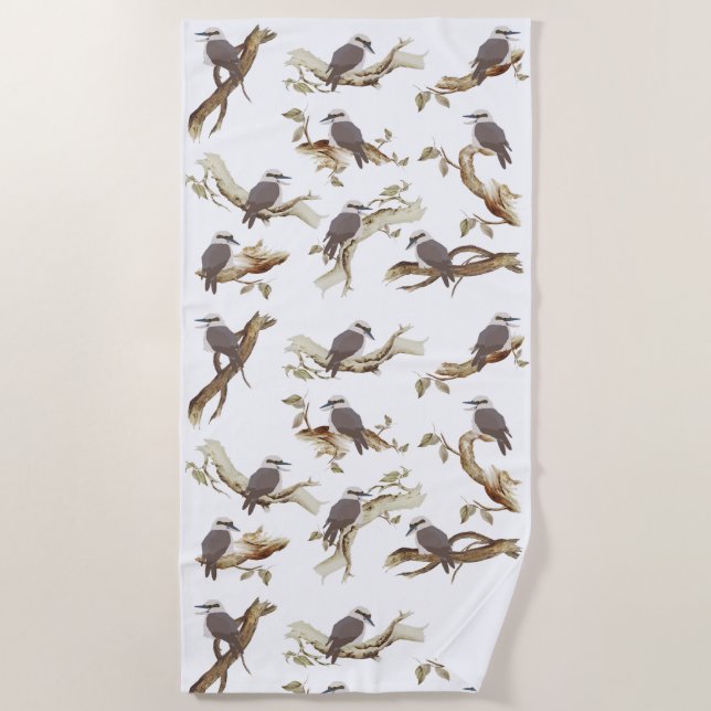 Laughing Kookaburra Australian Bird Eucalyptus  Beach Towel (Front)