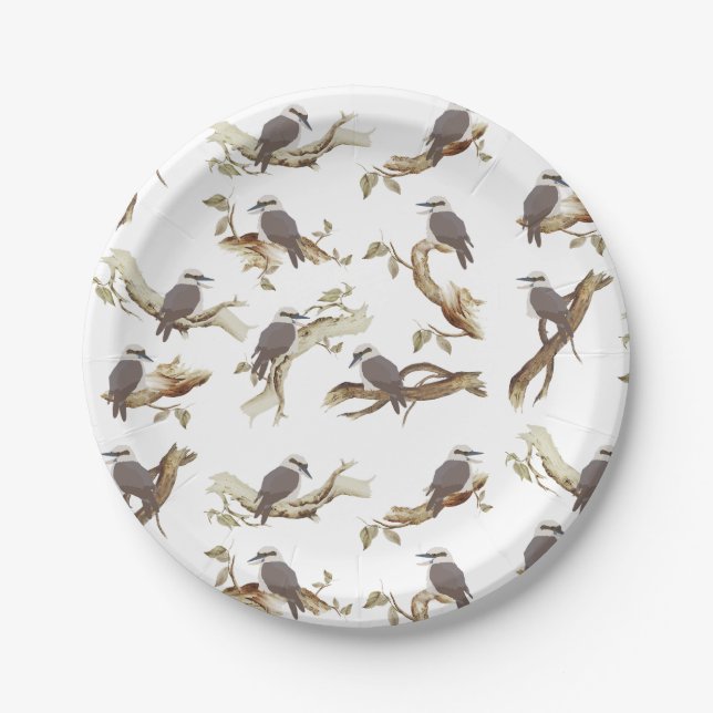 Laughing Kookaburra Australian Bird Eucalyptus  Paper Plate (Front)