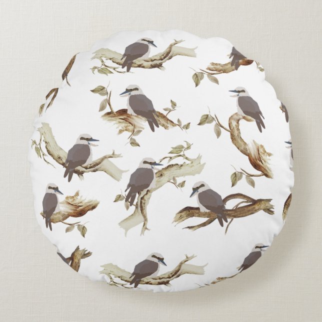 Laughing Kookaburra Australian Bird Eucalyptus  Round Cushion (Front)