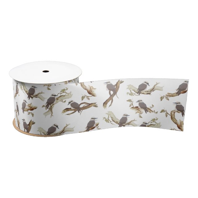 Laughing Kookaburra Australian Bird Eucalyptus  Satin Ribbon (Spool)