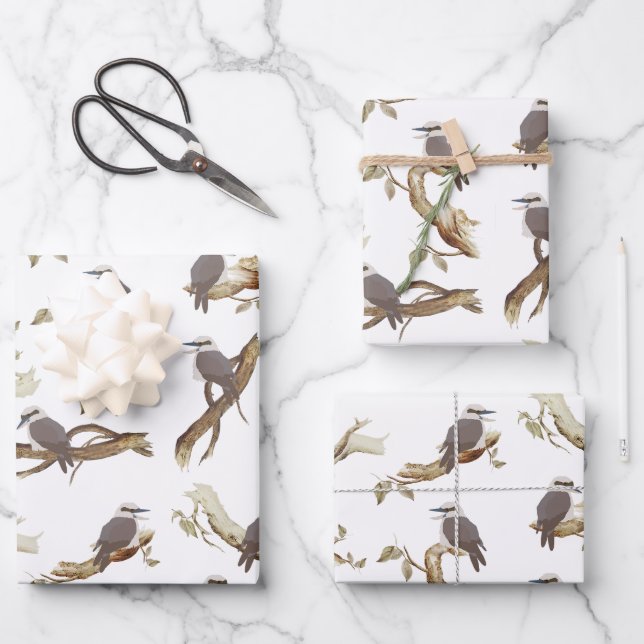 Laughing Kookaburra Australian Bird Eucalyptus  Wrapping Paper Sheet (Front)