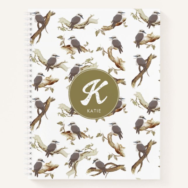 Laughing Kookaburra Australian Eucalyptus Monogram Notebook (Front)