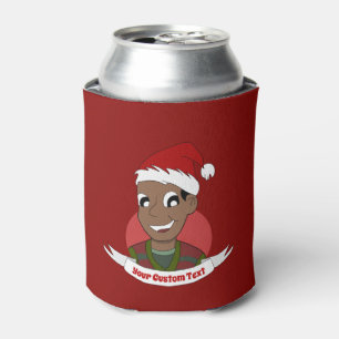 Laughing man Christmas cartoon Can Cooler