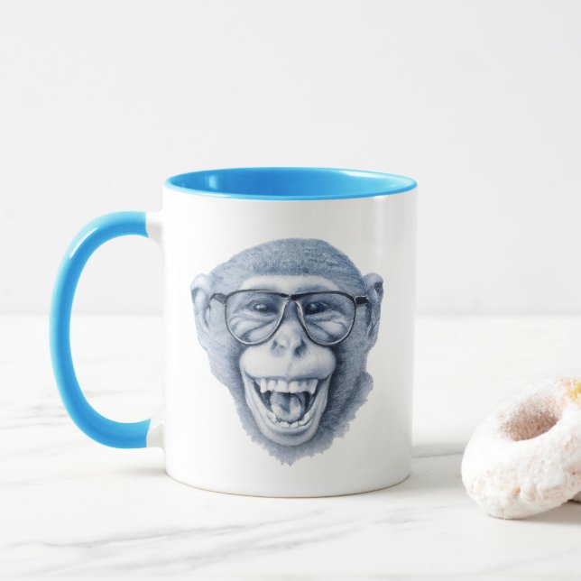 Laughing monkey with glasses mug (With Donut)