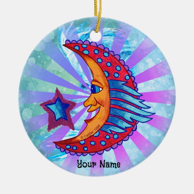 laughing Moon Ceramic Tree Decoration (Front)