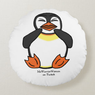 Laughing Penguin,  MeWarriorWoman on Twitch Round Cushion