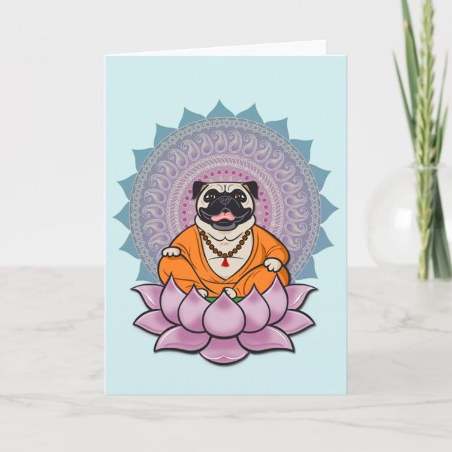 Laughing Pug Mandala Greeting Card (Front)