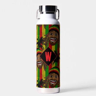 Laughing Rasta Man Striped Monogram Water Bottle