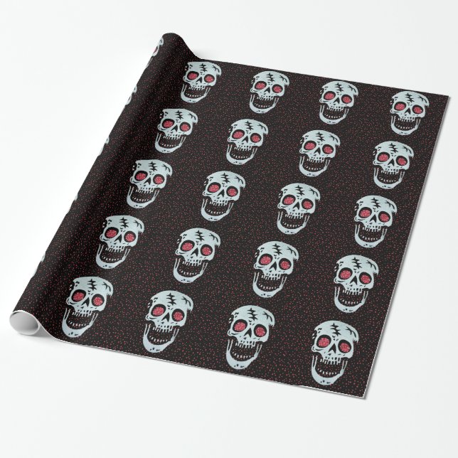 Laughing Red Glitter Eye Skull Wrapping Paper (Unrolled)