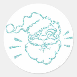 Laughing Santa Claus Aqua Teal Modern Sparkle Classic Round Sticker