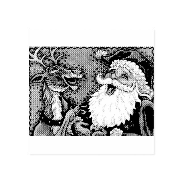 LAUGHING SANTA & REINDEER, CHRISTMAS RUBBER STAMP (Imprint)