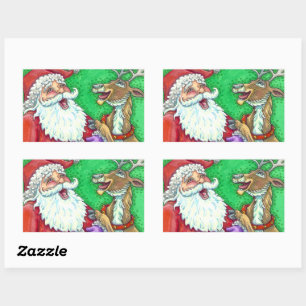 LAUGHING SANTA & REINDEER KNOCK KNOCK JOKES Funny Rectangular Sticker