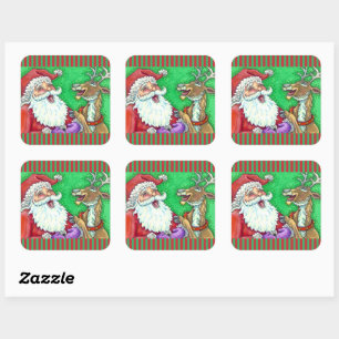LAUGHING SANTA & REINDEER KNOCK KNOCK JOKES Funny Square Sticker