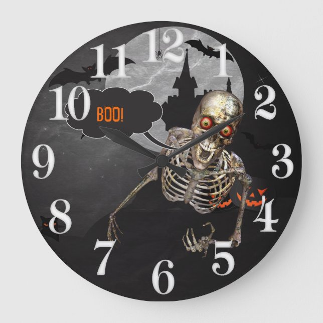 Laughing Skeleton Halloween Custom Message Large Clock (Front)