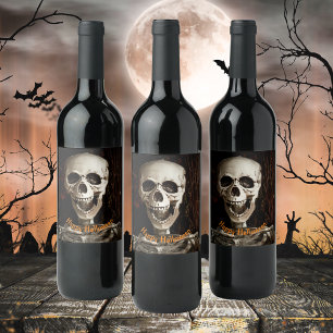 Laughing Skeleton Halloween Custom  Wine Label