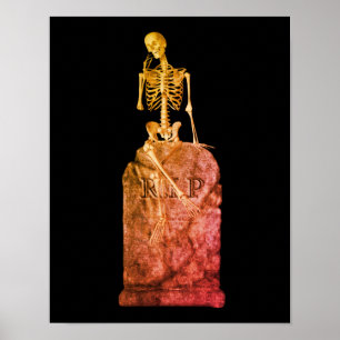 Laughing Skeleton On Tombstone Halloween  Poster