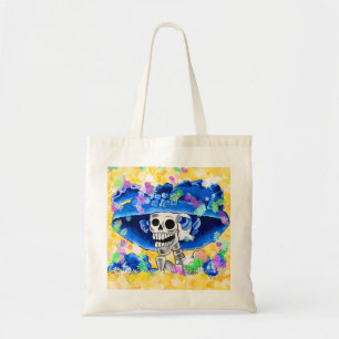 Laughing Skeleton Woman in Blue Bonnet Tote Bag