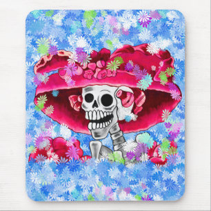 Laughing Skeleton Woman in Red Bonnet Mouse Mat