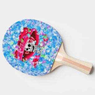 Laughing Skeleton Woman in Red Bonnet Ping Pong Paddle