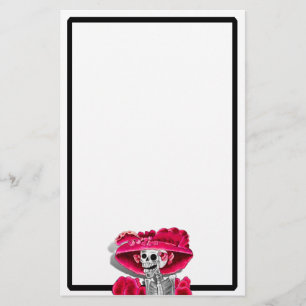 Laughing Skeleton Woman in Red Bonnet Stationery