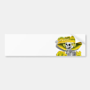 Laughing Skeleton Woman in Yellow Bonnet Bumper Sticker